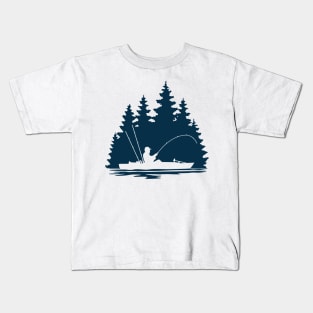 Kayak Fisherman Lake Life Scene Kids T-Shirt